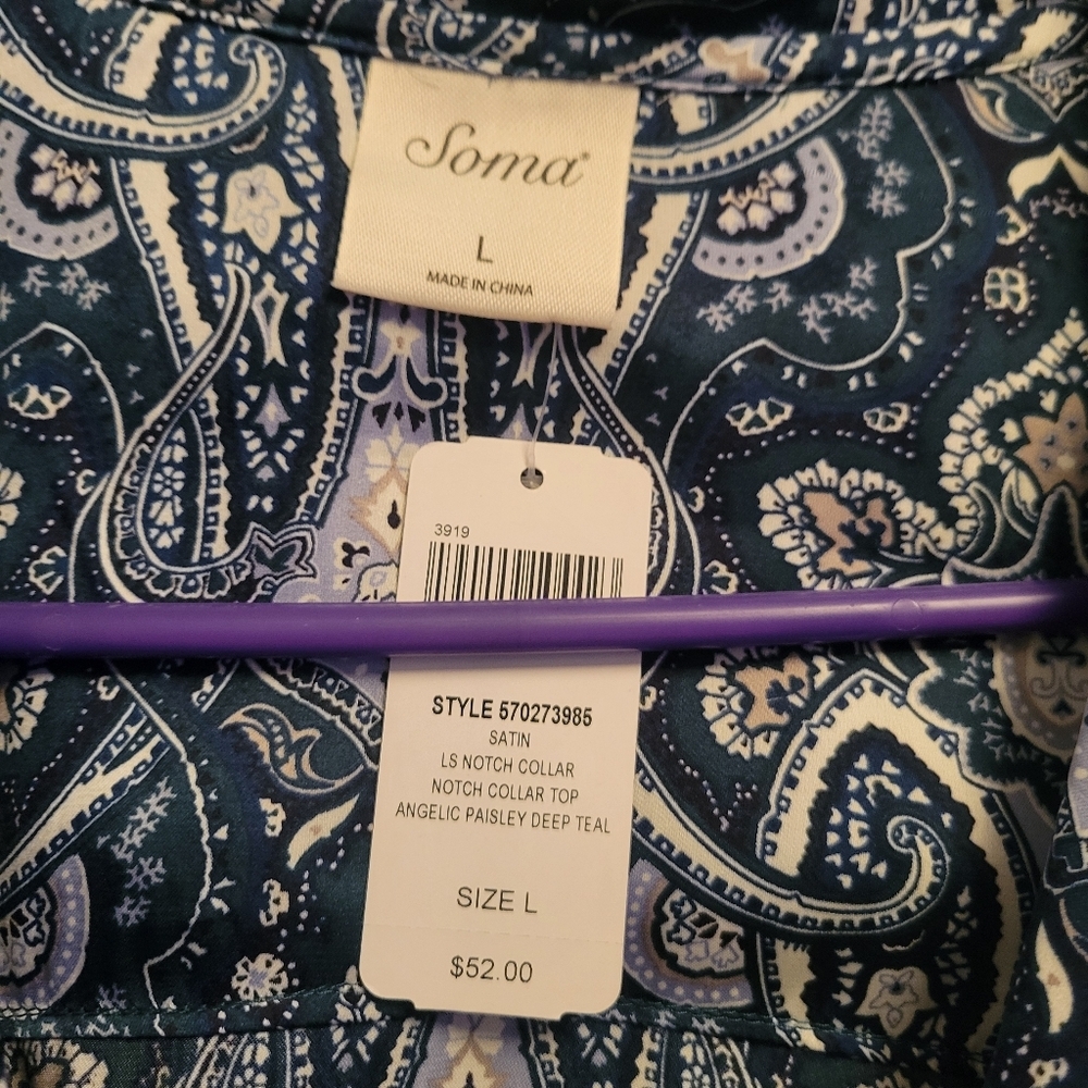 Soma Paisley Pajama Top Large NWT Womens Button Up Sleep Shirt Soft Stretch - Picture 6 of 7